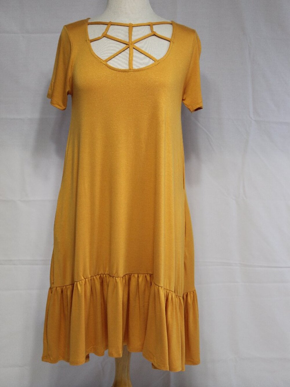 Zenana #7041 Stretch Casual Short Summer Dress-Sizes M to 3X-MUSTARD YELLOW-NEW
